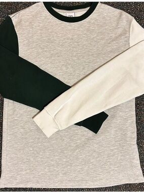 ZARA Light Gray Sweatshirt with Dark Green Ribbed Neck